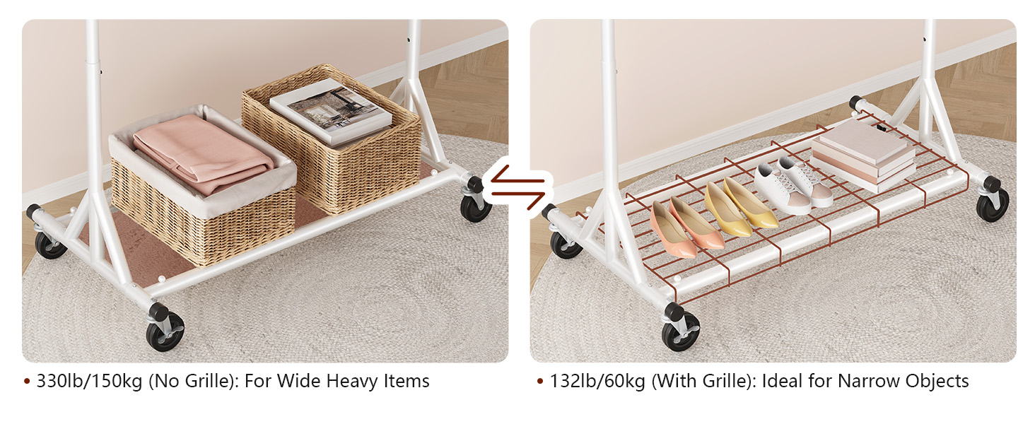 Стійка для одягу на колесах FAVOOOSTY, металева, мобільна, до 200 кг, швидка збірка, білий колір, 1 перекладина