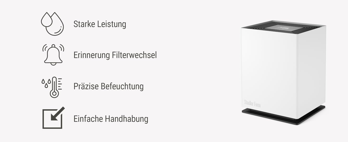 Зволожувач повітря Stadler Form Noah, для великих приміщень до 110 м², тихий, з Wi-Fi, гігростат, 4 режими та Turbo