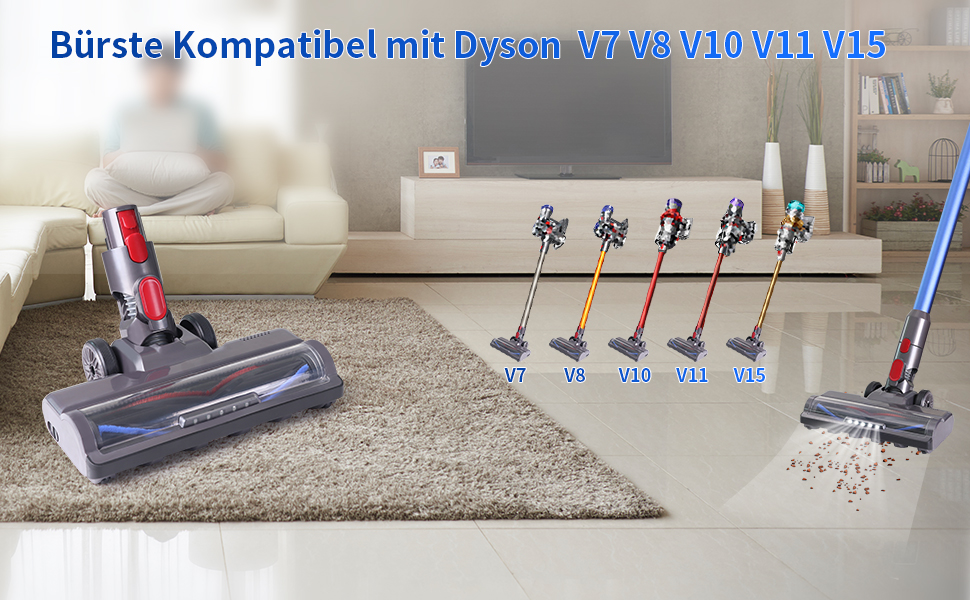 Насадка для пилососа Dyson V7, V8, V10, V11, V15, PHALIPIC, сіра, з переднім світлом, для твердих поверхонь та килимів