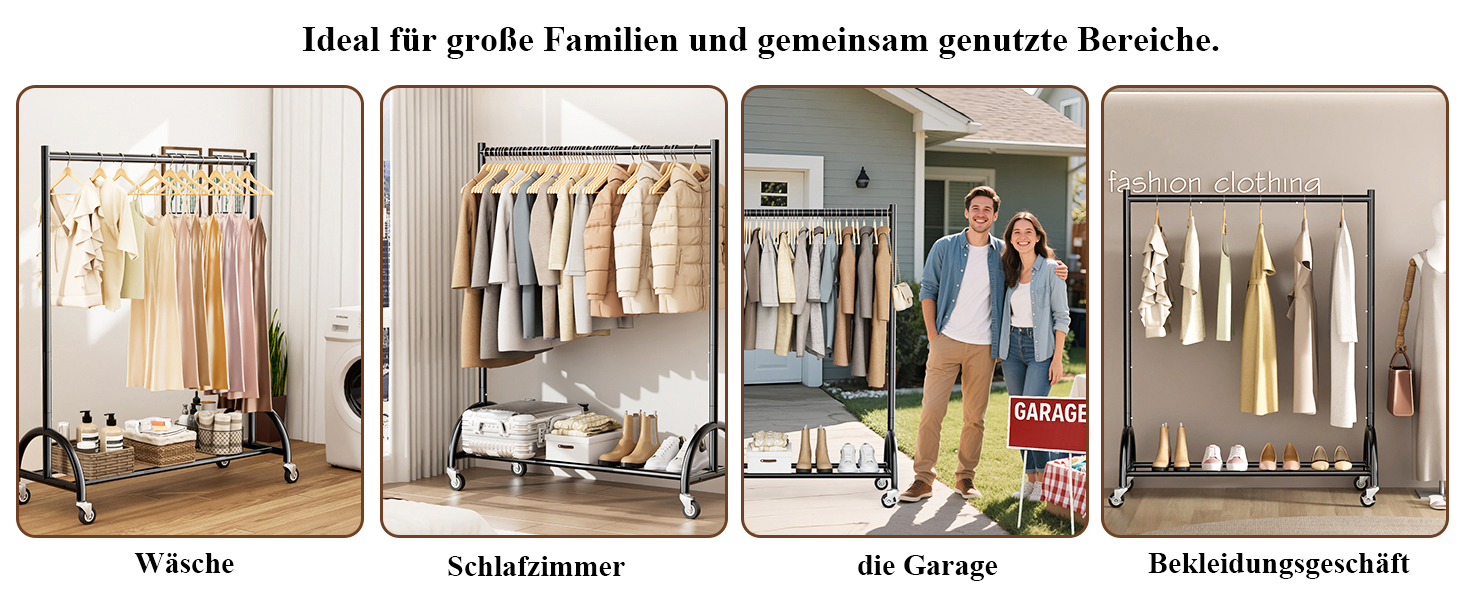 Міцний вішак для одягу на колесах MISSLO для спальні, металевий, з полицею - мобільна вішалка для одягу, пальто, чорний