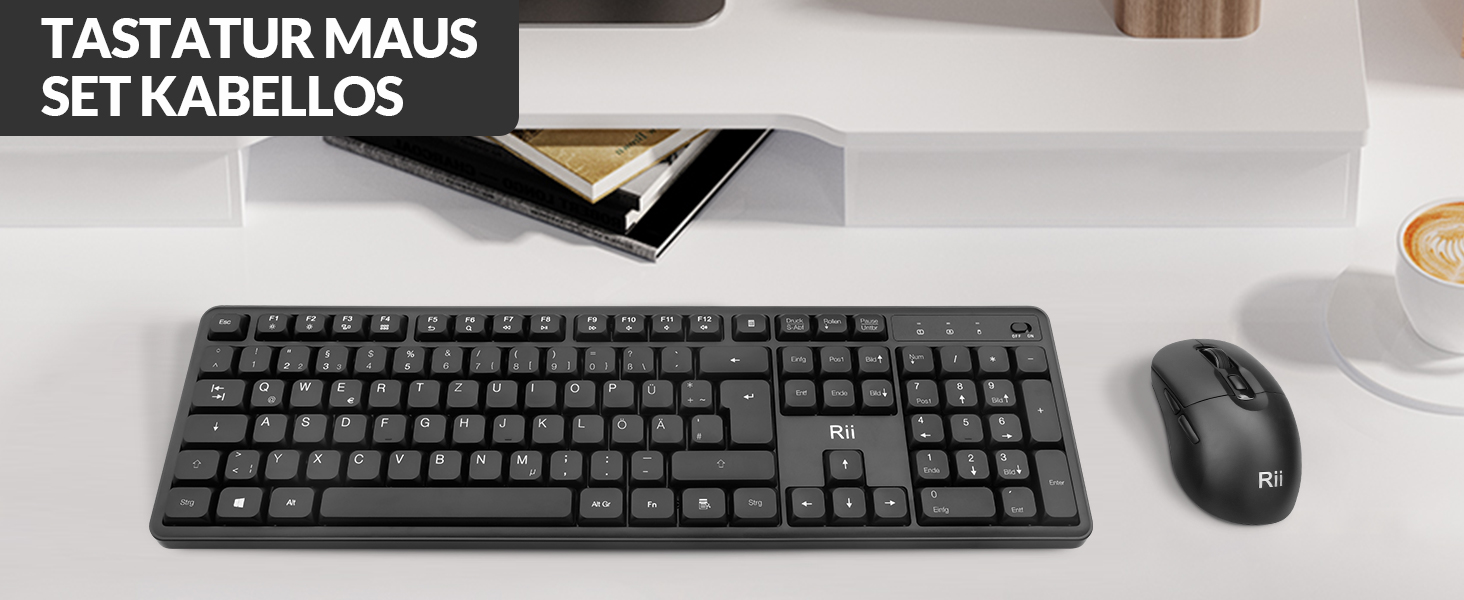 Бездротовий ігровий комплект клавіатури та миші Rii: Bluetooth + 2.4GHz, LED-підсвітка, QWERTZ, для офісу