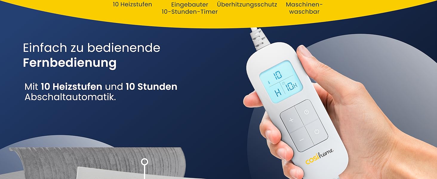 Електрична ковдра Cosi Home 180x130 см з підігрівом, автоматичним вимкненням, захистом від перегріву, з матеріалу Sherpa та Fleece, 10 температурних режимів, пульт керування, сірий колір
