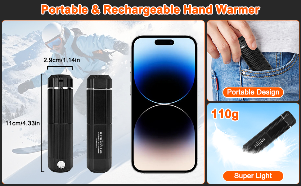 Електричний грієчка для рук, багаторазовий, 2 шт., 10000mAh, USB, магнітний дизайн, для зими, подарунок, чорний