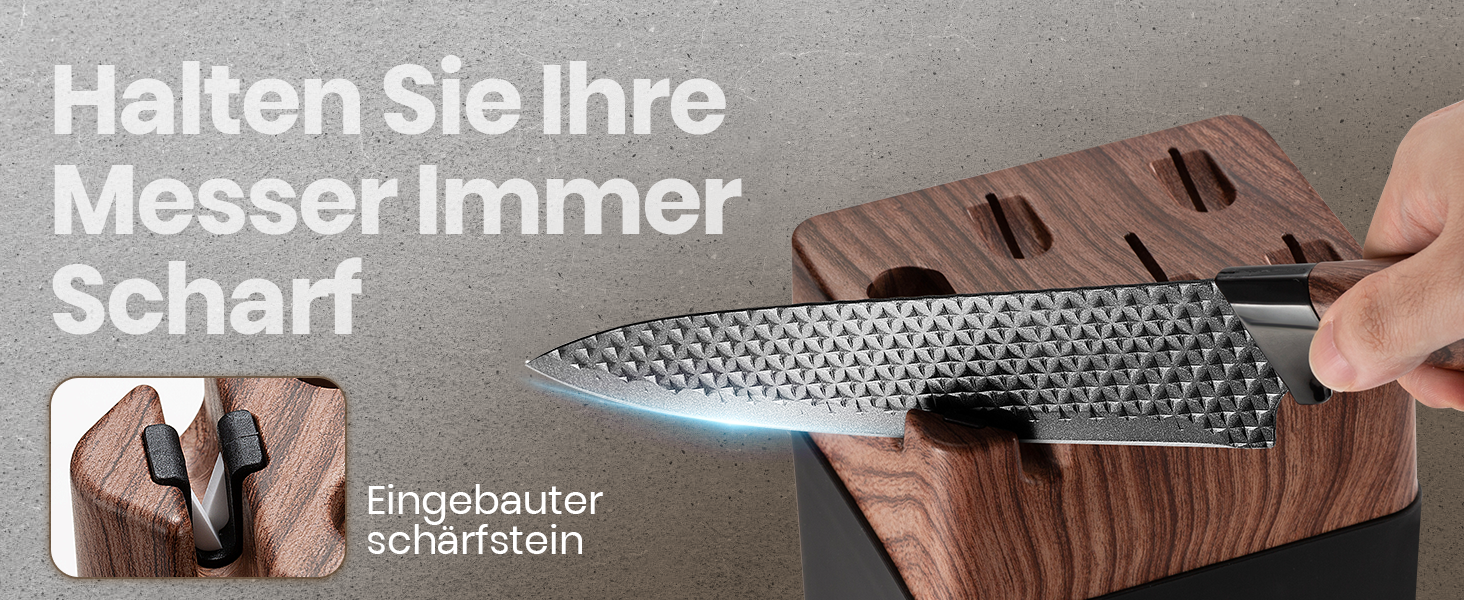 Набір ножів Messerblock Set, 7 предметів: професійний кухонний набір з блоком, з високоякісної нержавіючої сталі та ергономічними ручками, для дому. Чорний колір.