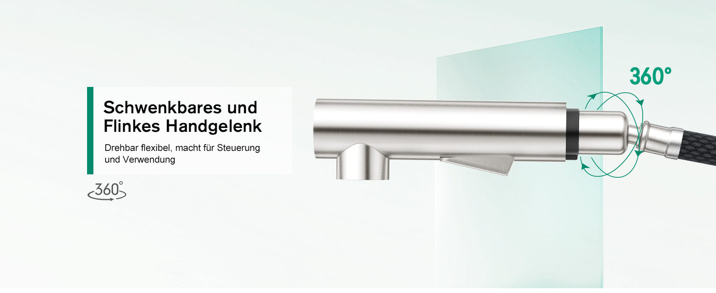 Кухонний змішувач CREA з висувною лійкою та 2 режимами струменя, поворотний на 360°, з нержавіючої сталі, матовий, для кухні
