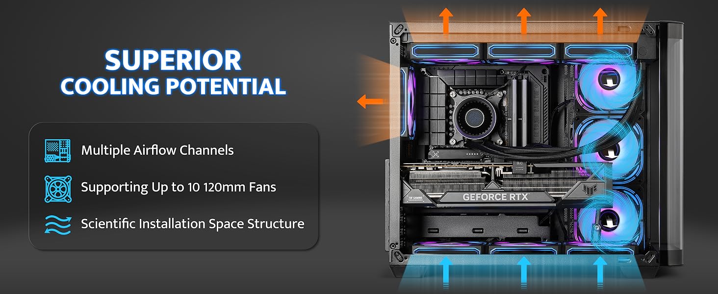 darkFlash ATX корпус для ігрового ПК Mid-Tower, 4 ARGB вентилятори, прозора передня панель, 2 камери, Typ-C, підтримка 2x360 AIO, чорний (DPW90)