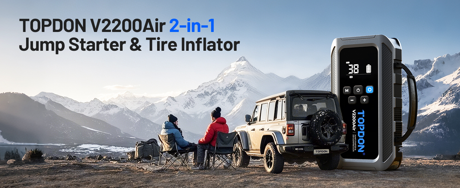 TOPDON V2200Air: Портативний стартер та компресор для авто (2200A, 150PSI)