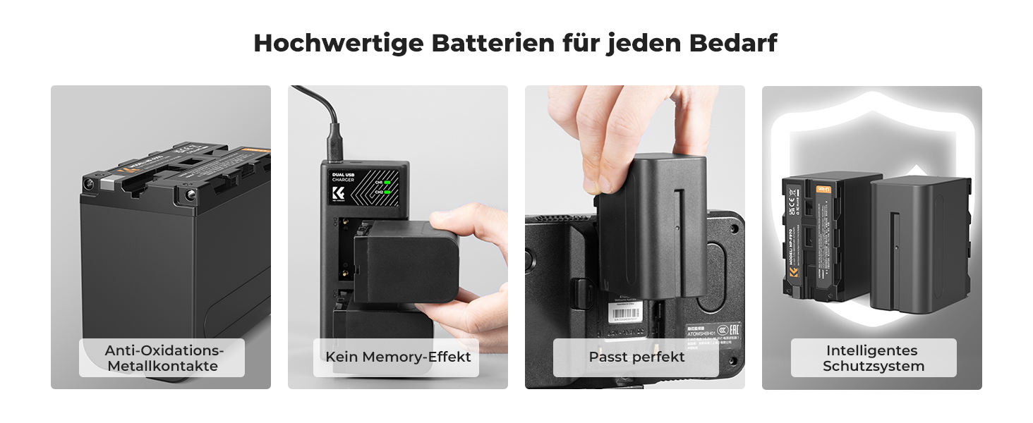 K&F CONCEPT NP-F970: 2 акумулятори 6600mAh та LED-зарядний пристрій (сумісний з Sony NP-F550, F570, F750, F770, F930, F950, F960, F970) для LED-ліхтів, моніторів та камер