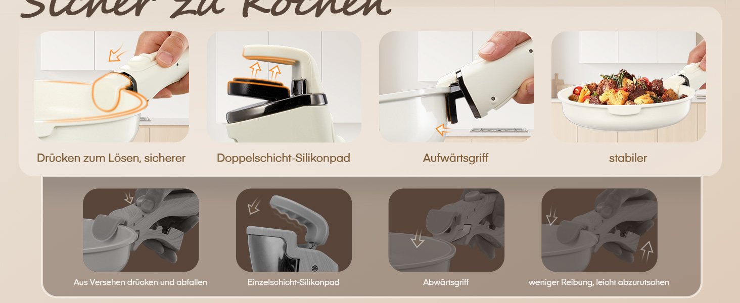 Набір посуду Fohere 16 предметів з керамічним антипригарним покриттям та знімними ручками, для індукційних плит, з кришками