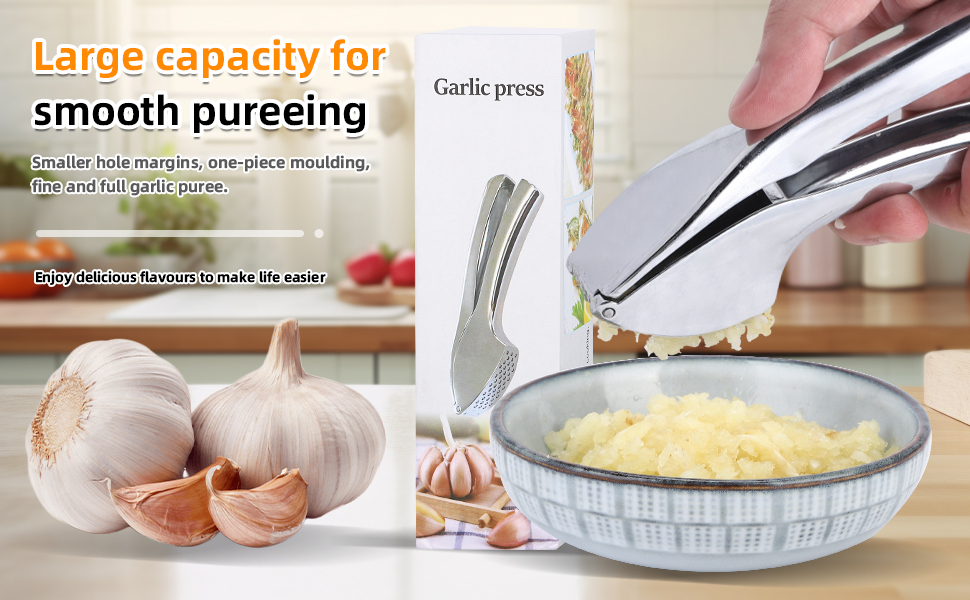 Преміум-прес для часнику: міцний, довговічний, з полірованою поверхнею. Легке подрібнення часнику та імбиру. Не потребує очищення. Ідеально підходить для дрібних інгредієнтів.