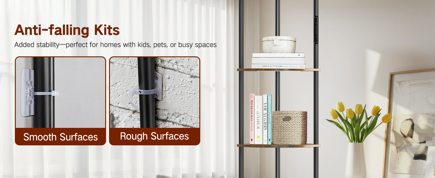 Стійка лампа OUTONLIFE з полицями, LED, 3 режими, регулювання яскравості, пульт, 5 ярусів, для вітальні, спальні, офісу, колір: Rustic Brown