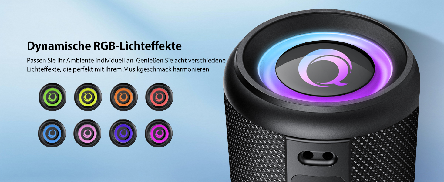 Bluetooth колонка 2026 з RGB підсвіткою, портативна, водонепроникна IPX7, з мікрофоном, для дому, саду та подорожей, чорна