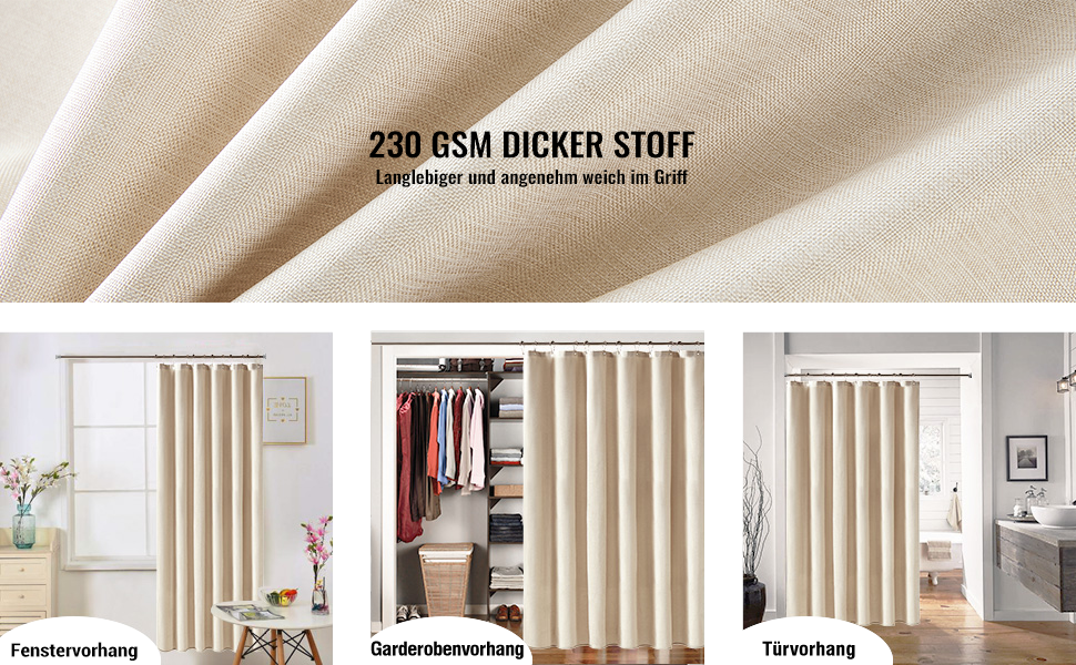 Тканинна шторка для душу BTTN, бежева, 180x200 см, текстура льону, антигрибкова, пральна, з 12 гачками, водонепроникна, з декоративним обтяженням, для ванни, кремового кольору, 1 шт.