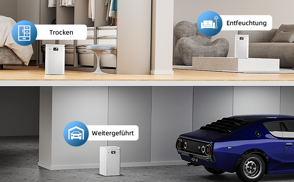 Електричний осушувач повітря 2.2L, портативний, тихий, з таймером 2-12H, 7 кольорів підсвічування, автоматичне відключення, для спальні, підвалу, ванної кімнати (білий)