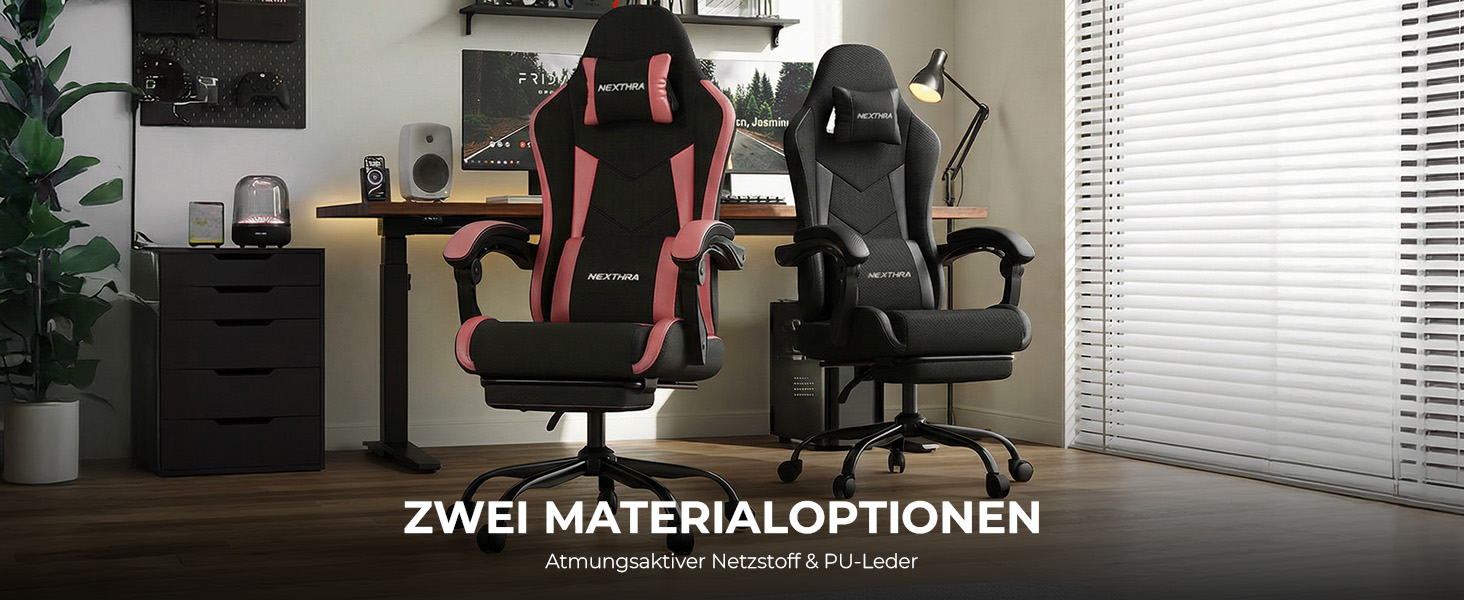 Геймерське крісло Nexthra Ergonomisch з підставкою для ніг, до 180 кг, рожеве. Офісне крісло для геймінгу та роботи, з регульованою спинкою 150°