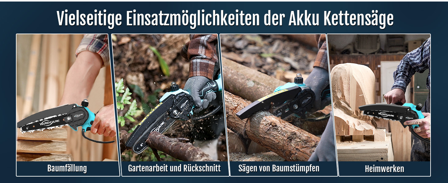 Mini акумуляторна ланцюгова пила Yardcare 6 дюймів з автоматичним змащенням, акумулятор та зарядний пристрій, для обрізки гілок та дерева