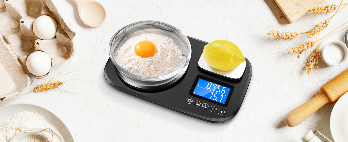 Цифрові кухонні ваги Brifit з подвійною платформою, точність 1г (до 10кг) та 0.1г (до 1кг), 7 одиниць вимірювання, функція тари, для випікання та кухні