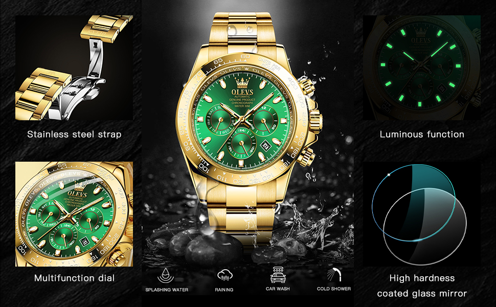 Чоловічий годинник OLEVS класичний, кварцовий, чорний зі сталевим ремінцем, водонепроникний, з датою та підсвіткою