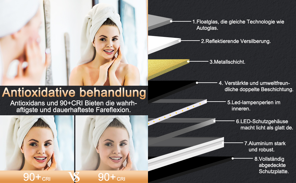 Дзеркало для ванної кімнати з підсвічуванням 50x70 см LED, з сенсорним вимикачем, срібне