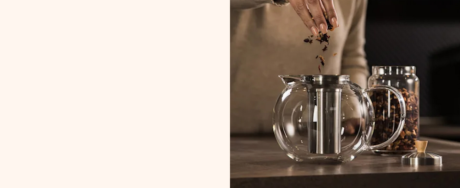 Чайник зі скла GLASWERK 1,3L з нержавіючої сталі та дерев'яною ручкою, з ситечко