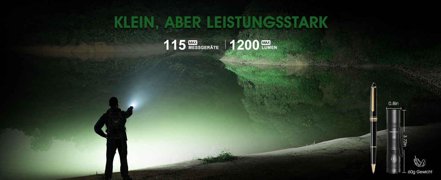 LED ліхтарик Klein 1200 люменів, акумуляторний, 4 режими, mini, для кемпінгу, риболовлі, туризму, ремонту та надзвичайних ситуацій (чорний)