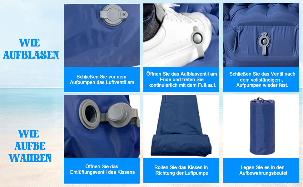 Надувний килимок для кемпінгу Mumisuto Isomatte на 2 особи з самонадуваванням, з насосом-пресом та подушкою, 196 x 125 x 9 см, блакитний