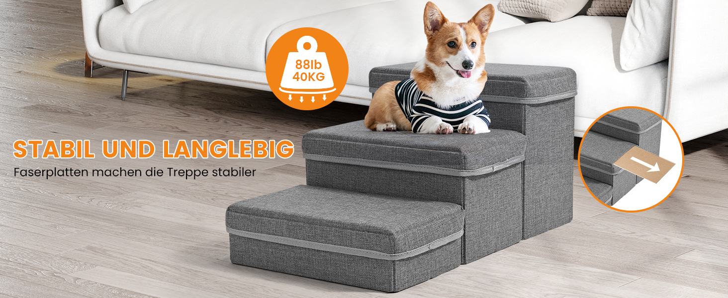 Сходинки для собак Sunowl, 2-ступеневі складні, широкі, з місцем для зберігання, для маленьких собак та котів, м'яка, неслизька поверхня
