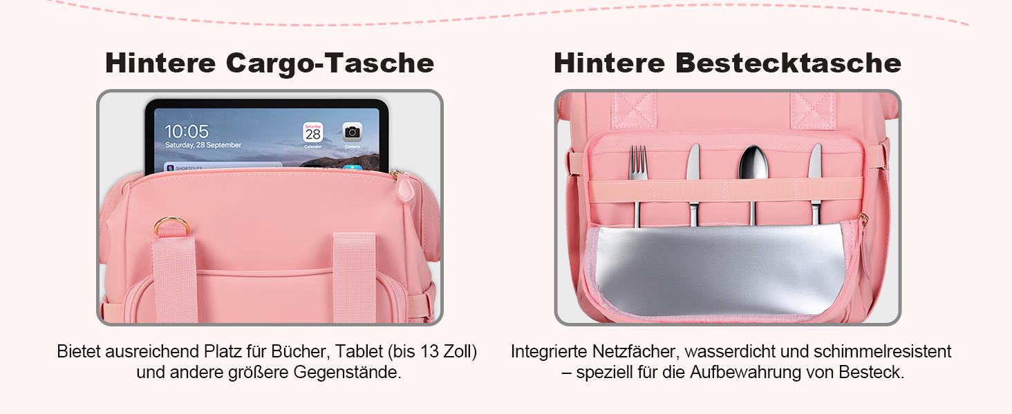 Сумка-холодильник 20 л, рожева: ізольована сумка-ланчбокс з PEVA-підкладкою, кілька відділень та плечовим ременем для роботи, школи, авто, пікніка