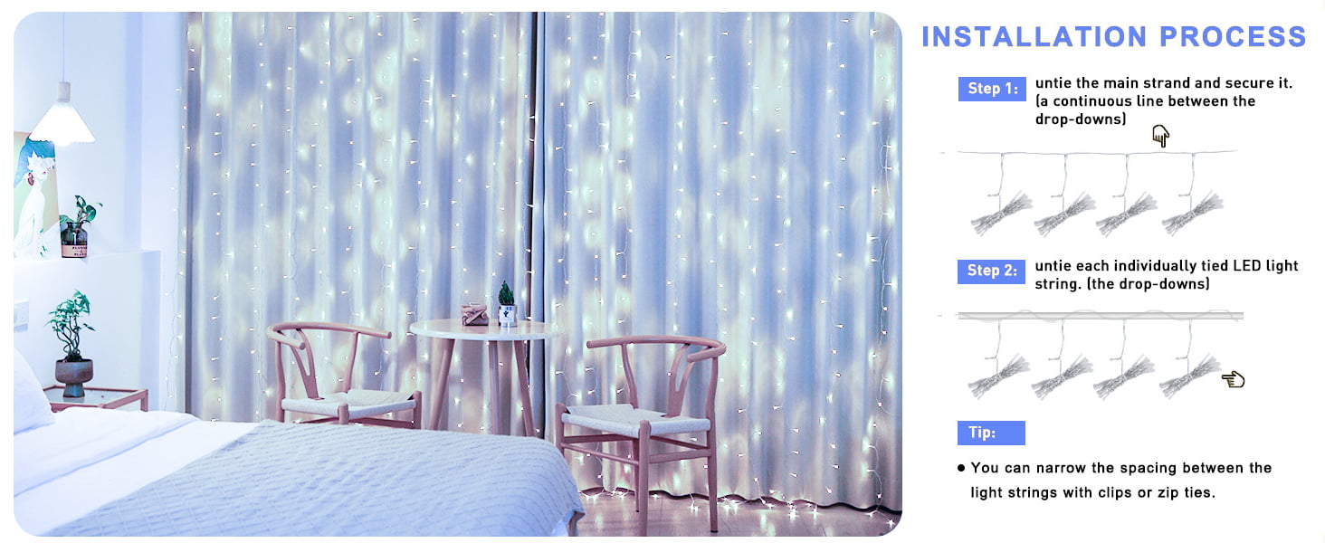 Льодогенератор Joycome 3м x 3м з 300 LED, 8 режимів, вологостійкий, для дому, балкона, вечірки, шматку, теплий білий