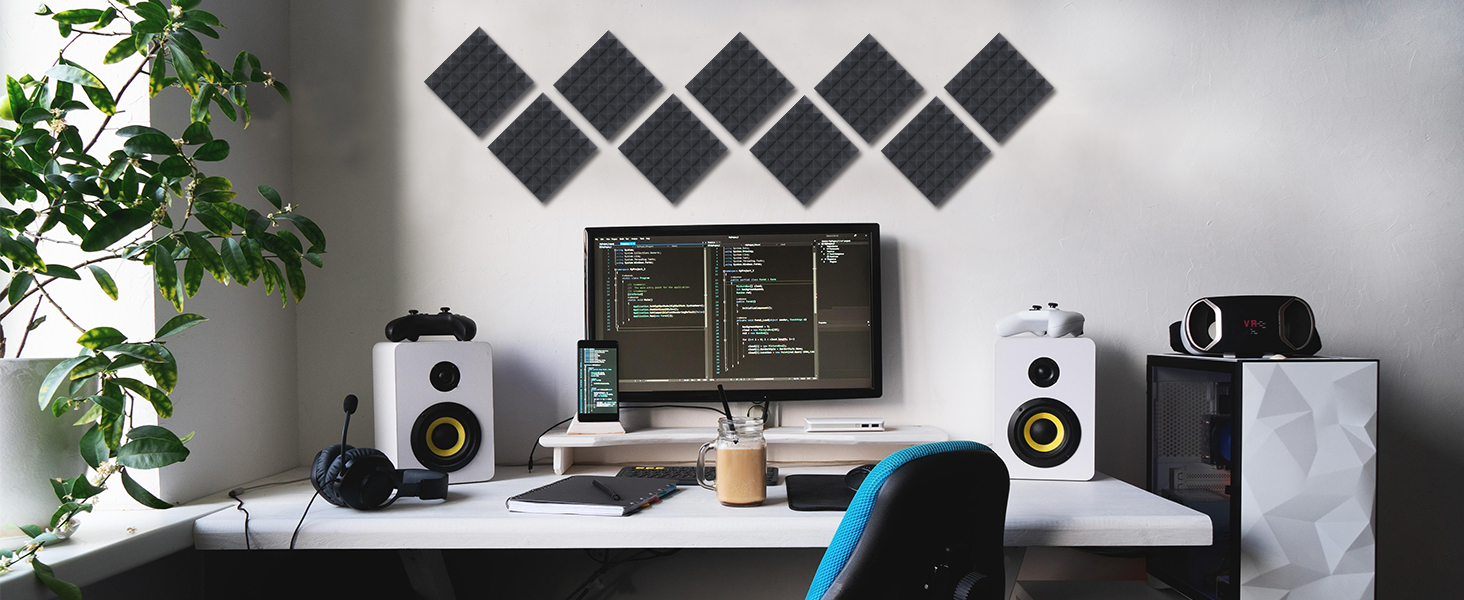 Акустичний пірамідний поролон самоклеящийся для звукоізоляції, 24 шт, чорний, 30x30x5 см — панелі для студії, офісу та дому