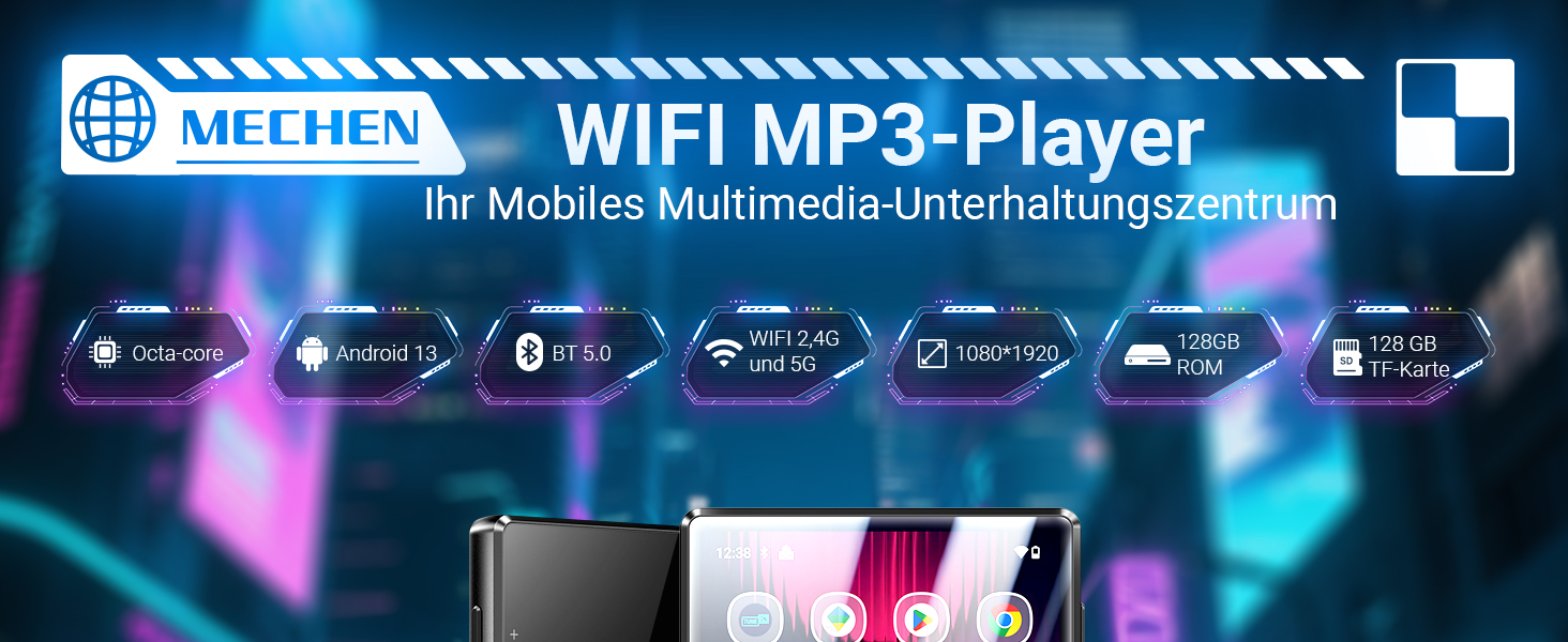MP3 плеєр Mechen 256GB Bluetooth WiFi Android 13, 5.0