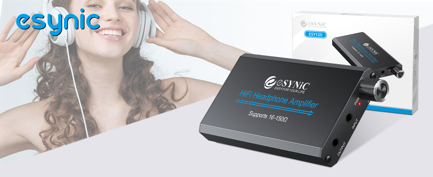 eSynic Підсилювач для навушників HiFi – портативний, для MP3/MP4, смартфонів та ПК, чорний