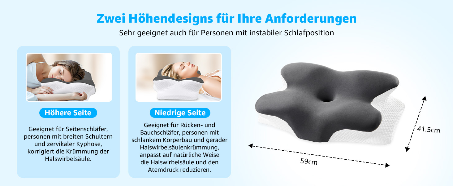 Подушка для шиї BRO з Memory Foam, 60x40x13 см. Ергономічна подушка для сну на боці, спині та животі. 2 чохли, для зняття болю в шиї.