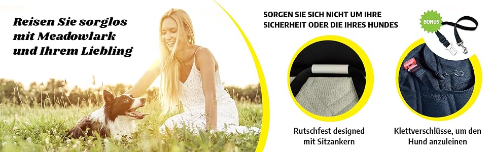 Накладка на сидіння автомобіля Meadowlark® для собак - Водонепроникна, XL (137x147 см), чорна. Захист від бруду, шерсті та подряпин. З 2 чохлами на підголівники.