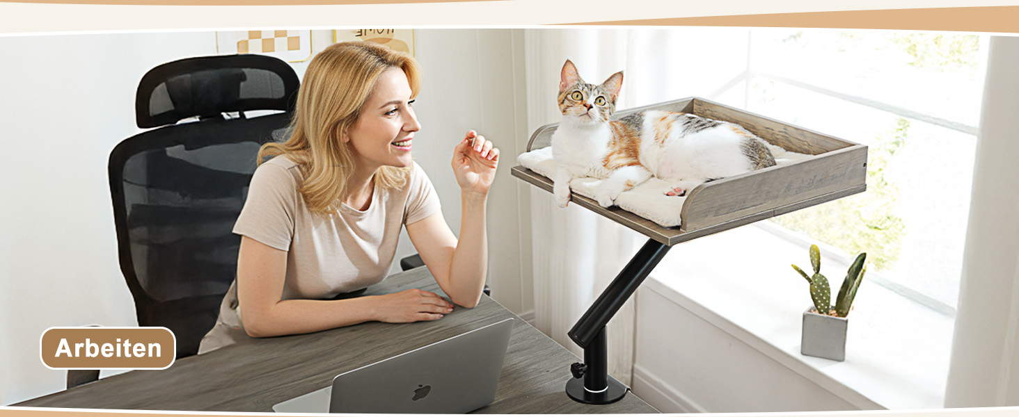 Кігтечка-ліжко для котів PAWZ Road з інтерактивним м'ячиком, крутиться на 360°, підходить для ваги до 22.5 кг (сірий, прямокутне дерев'яне ліжко)