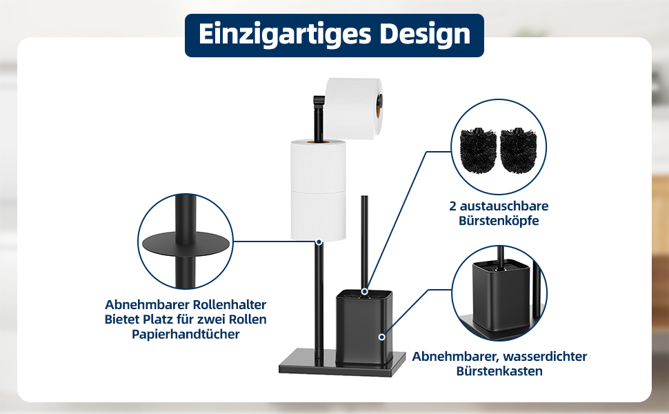 Тримач туалетного паперу з щіткою для унітазу - набір для ванної кімнати, чорний матовий