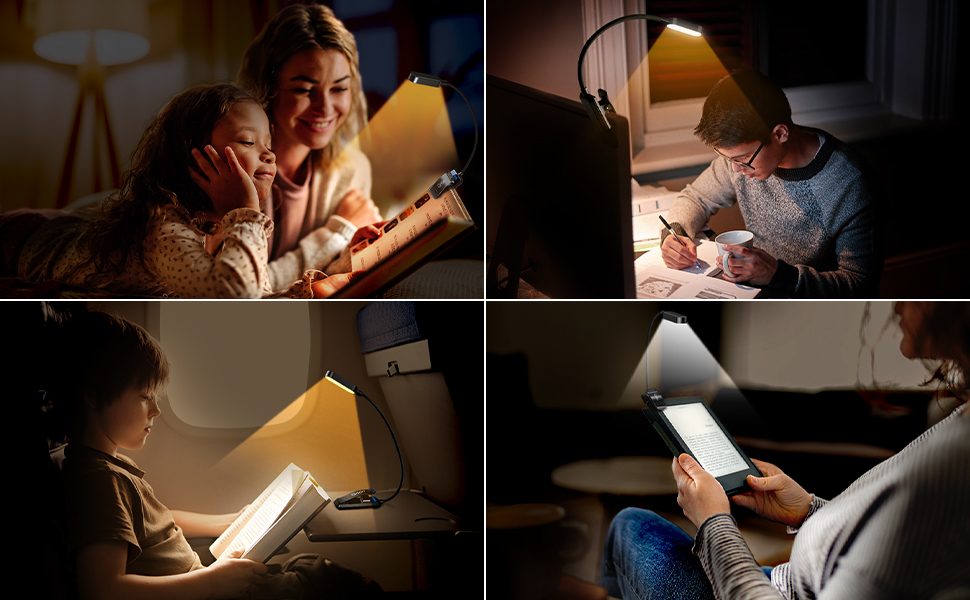 Світлодіодна лампа для читання Gritin з USB-зарядкою, 16 LED, 3 режими температури кольору (білий/бурштиновий/змішаний), регулювання яскравості, гнучкий поворот на 360°, чорна