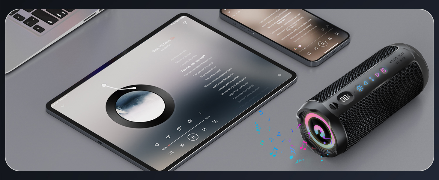 Портативна Bluetooth колонка COIOC з підсвіткою, 30W, IPX7, 30 годин, AUX, TF карта - Чорна