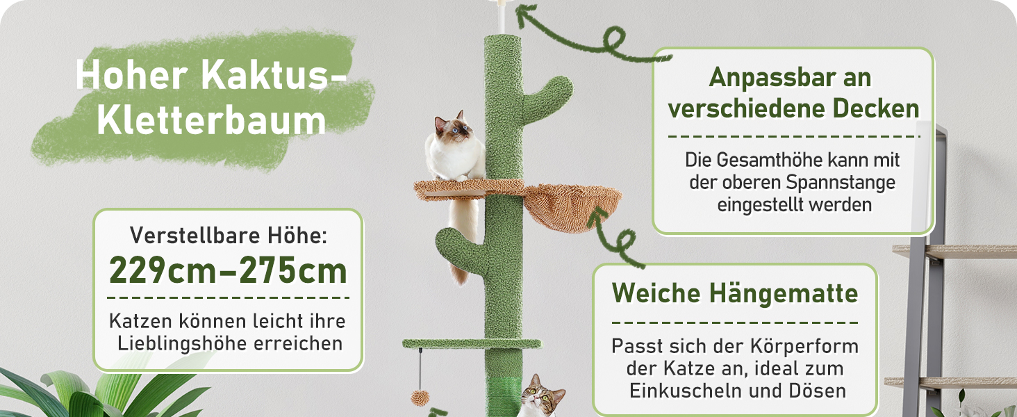 Комплекс для котів PAWZ Road, 5-ярусний, від підлоги до стелі, регульована висота, великий ігровий центр з когтеточкою, зручне ліжко, м'ячик-іграшка для котів/кошенят (зелений)