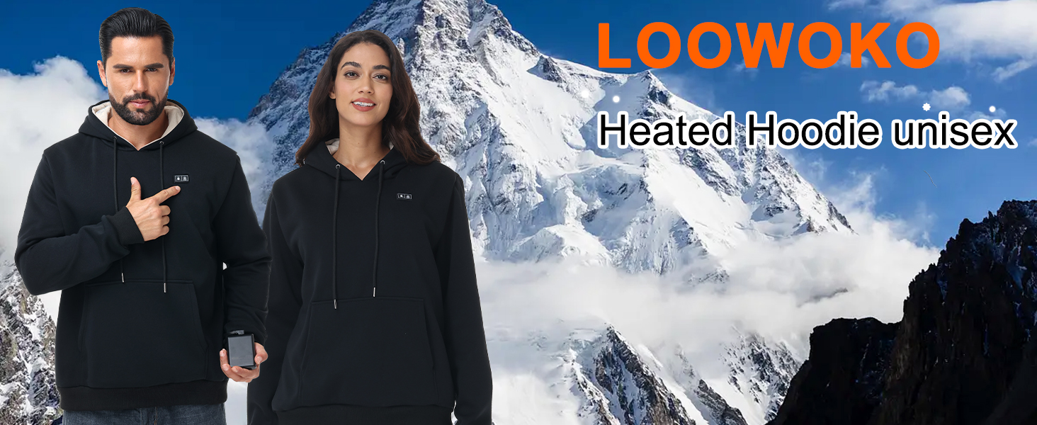 Loowoko Обогреваемый худи унисекс с Power bank 10000 mAh, 3 температурні режими + 6 зон обігріву, пральний, обігріваючий худі для роботи на відкритому повітрі, мотоцикла, прогулянок та вигулу собак, чорний, S
