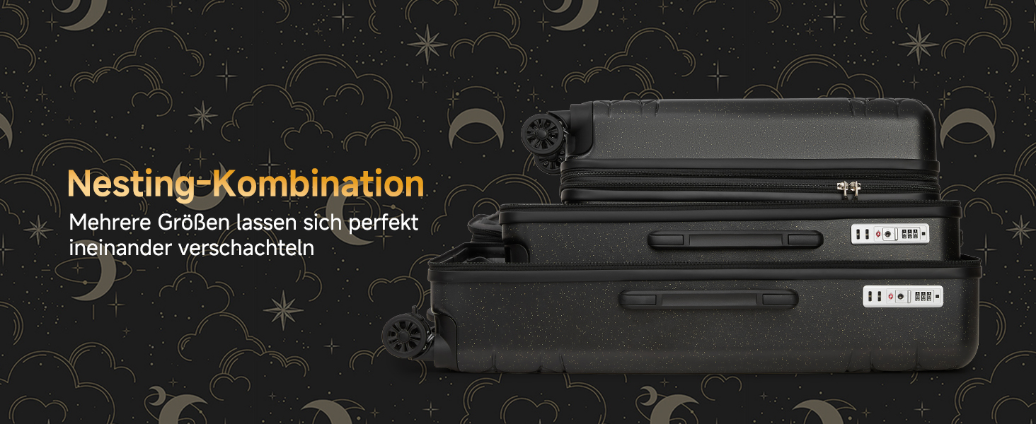 Набір валіз Sea Choice 3 шт. з жорстким корпусом, розширюваний, легкий, з 4 колесами, з тримачем для напоїв та TSA замком, чорний