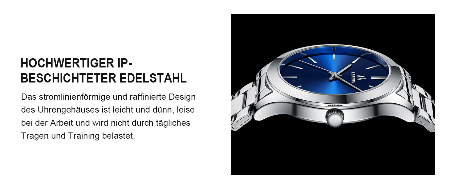 Годинник чоловічий LENQIN, водонепроникний, з нержавіючої сталі, кварцовий, аналоговий, з сапфіровим склом (Argent Bleu)