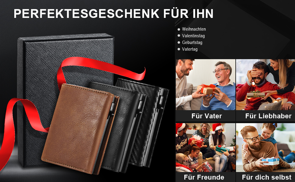 Чоловічий гаманець UNOSEKS з RFID захистом: Slim Wallet з відділом для монет та карткою для ID, на 1-6 карт (алюміній, карбон)