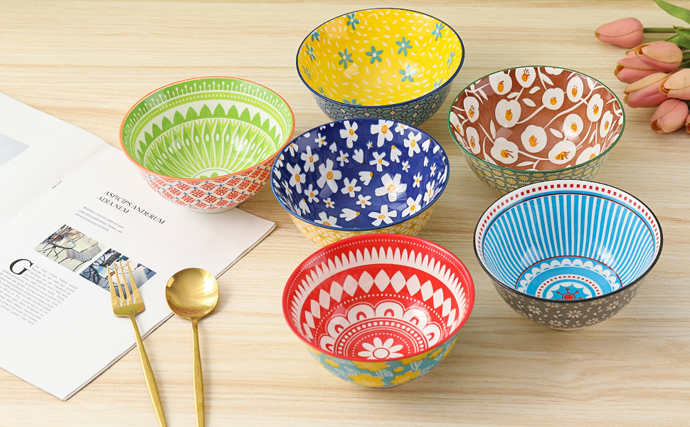 Набір керамічних мисок для мюслі, супу та салатів (6 шт.) - 700 мл, різнокольорові