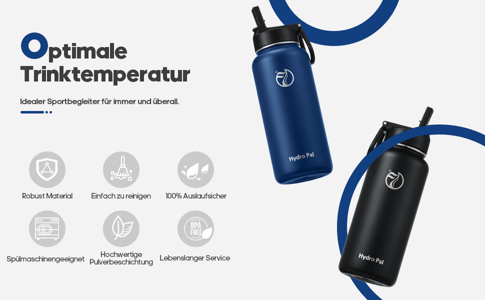 Термофляга HydroPal 1.2л (1200 мл) нержавіюча сталь, BPA-free, чорна - для спорту, подорожей, кемпінгу з соломинкою та двома кришками