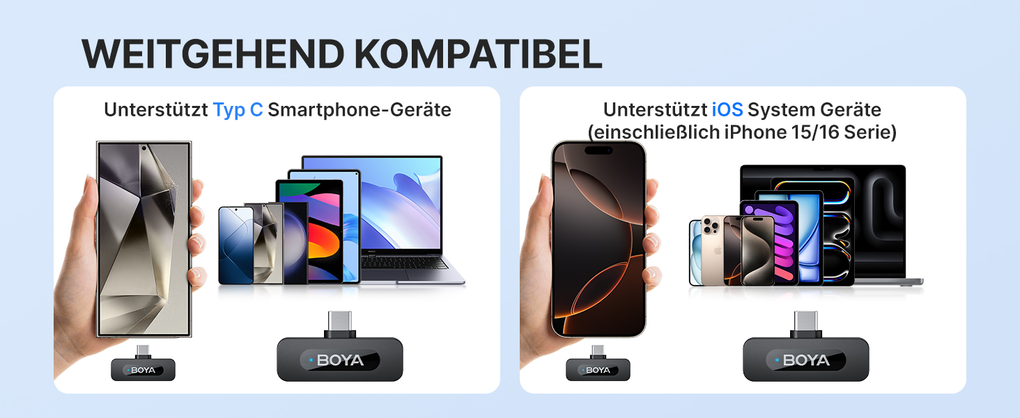 BOYA BY-V20 Бездротовий мікрофон-петличка для смартфона, iPhone, Android, USB-C, 48 КГц/16 біт, 9 годин роботи, шумозаглушення