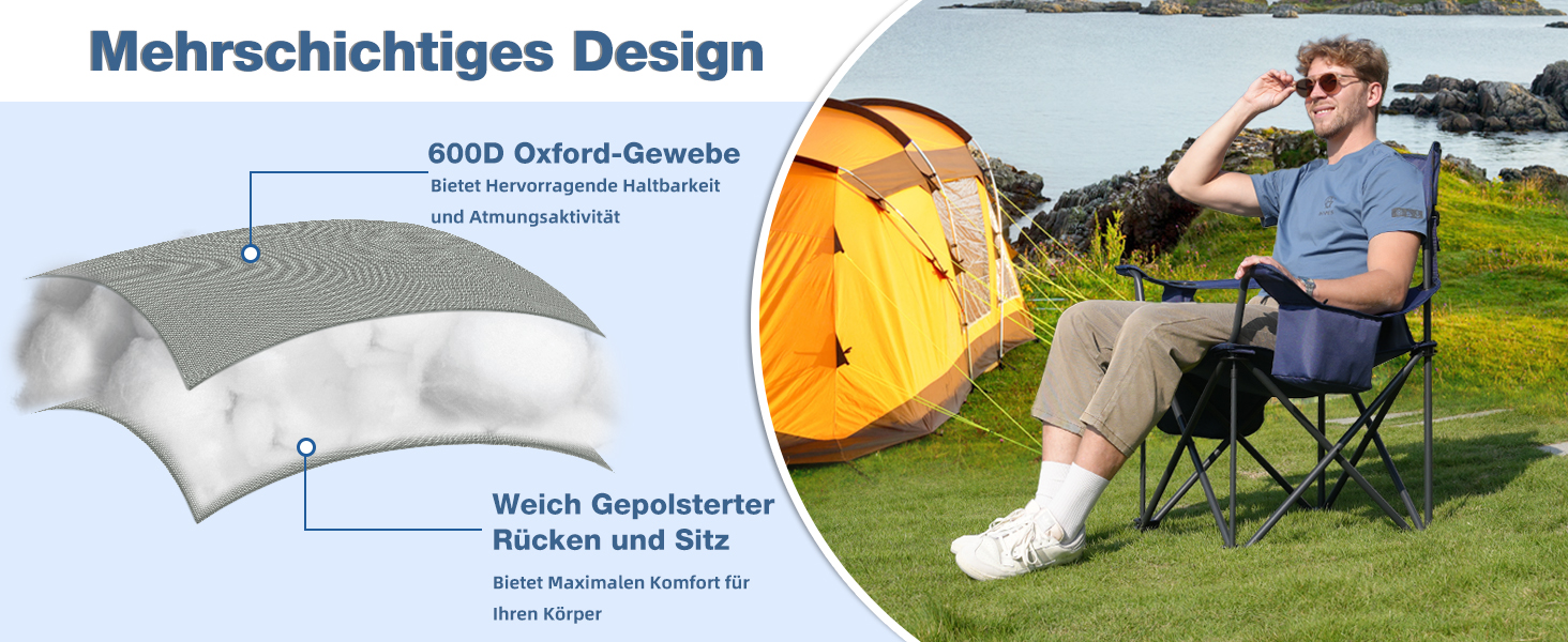 Крісло для кемпінгу складне RELAX FIELD 200KG з підстаканником та сумкою-холодильником, блакитне