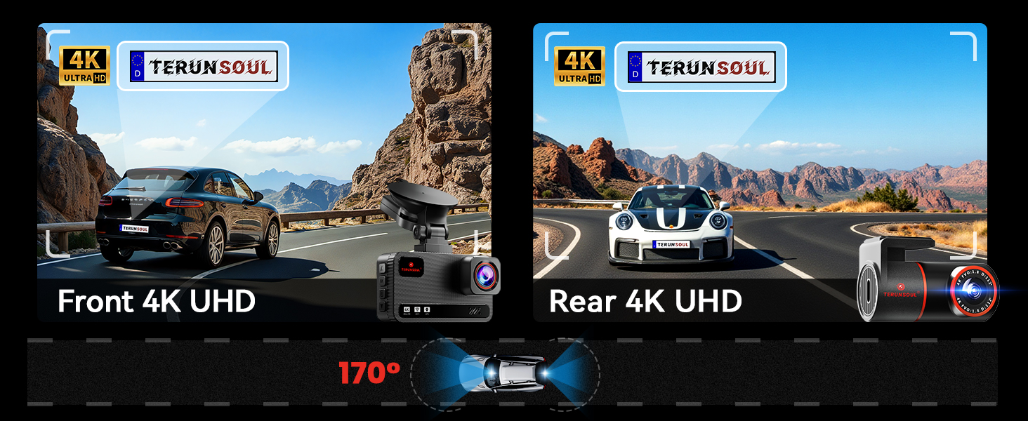 Автомобільний відеореєстратор 4K+4K з передньою та задньою камерою, 128GB карта пам'яті, 5.8GHz WiFi, 3