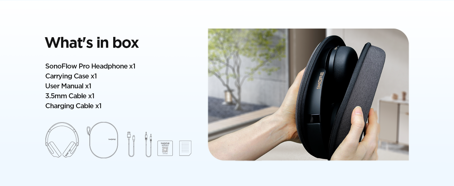 1MORE SonoFlow Pro - Бездротові навушники Over-Ear з активним шумозаглушенням, LDAC, Hi-Res Audio, Bluetooth 5.4, 100 годин роботи, швидка зарядка, 3.5 мм кабель, AI шумозаглушення (Чорний)