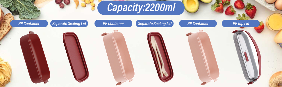 Ланчбокс Brotdose на 3 секції, 2200 мл, з посудом, без BPA, для дорослих, мікрохвильова піч, бежевий